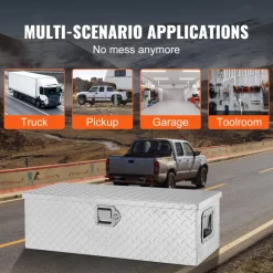 VEVOR Heavy Duty Aluminum Truck Bed Tool Box, Diamond Plate Tool Box with Side Handle and Lock Keys, Storage Tool Box Chest Box Organizer for Pickup, Truck Bed, RV, Trailer, 30"x13"x9.6", Silver