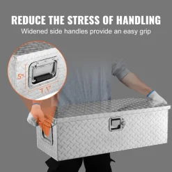 VEVOR Heavy Duty Aluminum Truck Bed Tool Box, Diamond Plate Tool Box with Side Handle and Lock Keys, Storage Tool Box Chest Box Organizer for Pickup, Truck Bed, RV, Trailer, 30"x13"x9.6", Silver