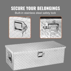 VEVOR Heavy Duty Aluminum Truck Bed Tool Box, Diamond Plate Tool Box with Side Handle and Lock Keys, Storage Tool Box Chest Box Organizer for Pickup, Truck Bed, RV, Trailer, 30