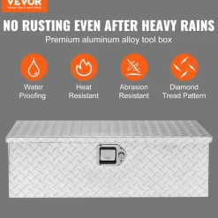 VEVOR Heavy Duty Aluminum Truck Bed Tool Box, Diamond Plate Tool Box with Side Handle and Lock Keys, Storage Tool Box Chest Box Organizer for Pickup, Truck Bed, RV, Trailer, 30