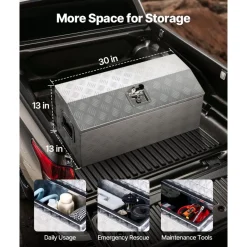 VEVOR Heavy Duty Aluminum Truck Bed Tool Box, Stripes Plated Tool Box with Side Handle and T-Lock Keys, Storage Toolbox Chest Organizer for Trailer, Pickup, Truck Bed, RV, 30"x13"x13", Silver
