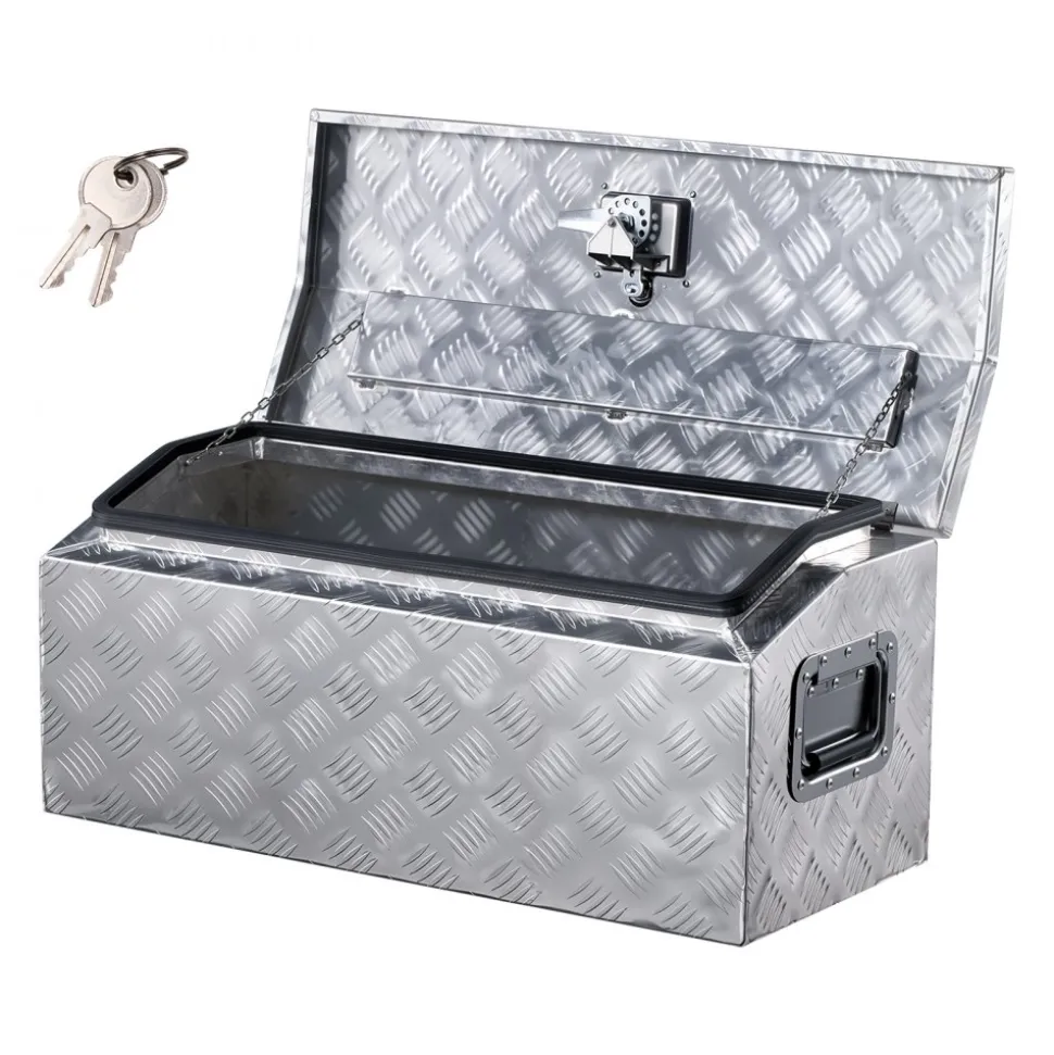 VEVOR Heavy Duty Aluminum Truck Bed Tool Box, Stripes Plated Tool Box with Side Handle and T-Lock Keys, Storage Toolbox Chest Organizer for Trailer, Pickup, Truck Bed, RV, 30"x13"x13", Silver