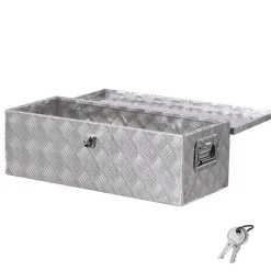 VEVOR Heavy Duty Aluminum Truck Bed Tool Box, Stripes Plated Tool Box with Side Handle and Lock Keys, Storage Toolbox Chest Organizer for Trailer, Pickup, Truck Bed, RV, 30