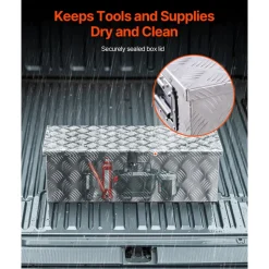 VEVOR Heavy Duty Aluminum Truck Bed Tool Box, Stripes Plated Tool Box with Side Handle and Lock Keys, Storage Toolbox Chest Organizer for Trailer, Pickup, Truck Bed, RV, 30