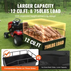 VEVOR Heavy Duty ATV Trailer Steel Dump Cart, 750-Pound 15 Cubic Feet, Garden Utility Trailer with Removable Sides for Riding Lawn Mower Tractor