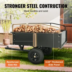 VEVOR Heavy Duty ATV Trailer Steel Dump Cart, 750-Pound 15 Cubic Feet, Garden Utility Trailer with Removable Sides for Riding Lawn Mower Tractor