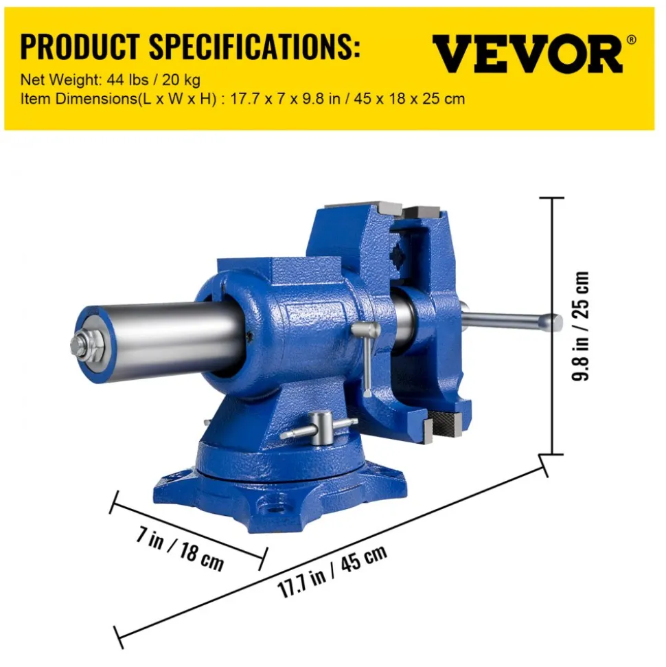 VEVOR 5" Heavy Duty Bench Vise, Double Swivel Rotating Vise Head/Body Rotates 360°,Pipe Vise Bench Vices 30Kn Clamping Force,for Clamping Fixing Equipment Home or Industrial Use