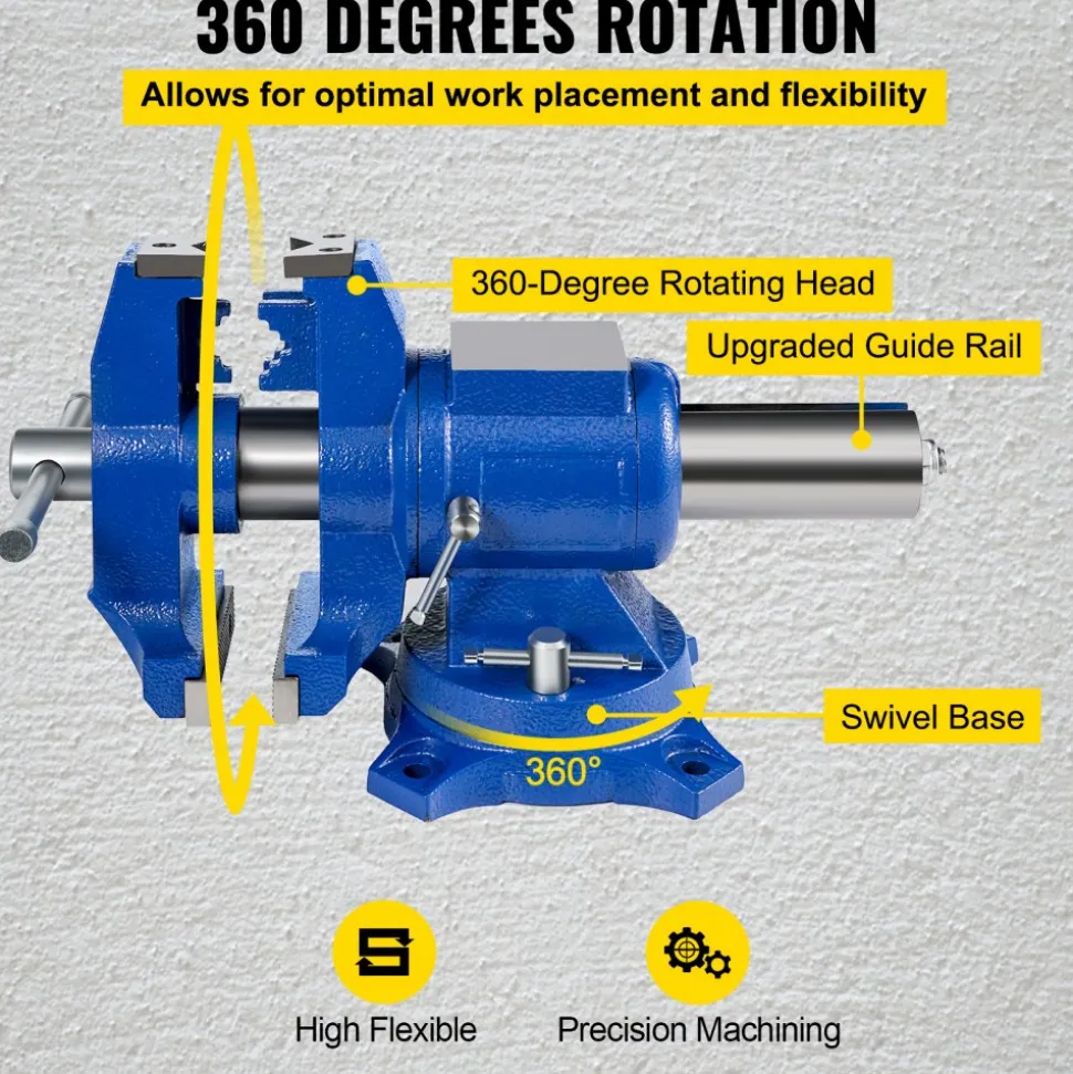 VEVOR 5" Heavy Duty Bench Vise, Double Swivel Rotating Vise Head/Body Rotates 360°,Pipe Vise Bench Vices 30Kn Clamping Force,for Clamping Fixing Equipment Home or Industrial Use
