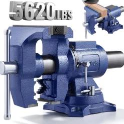 VEVOR Heavy Duty Bench Vise, 6-1/2" Jaw Width, 5" Max Jaw Opening Multi-Purpose Ductile Iron Bench Vise with Anvil, 360° Swivel Base Head, 3" Throat, 5620 lbs Clamp Force, for Pipe Repairing Metalworking
