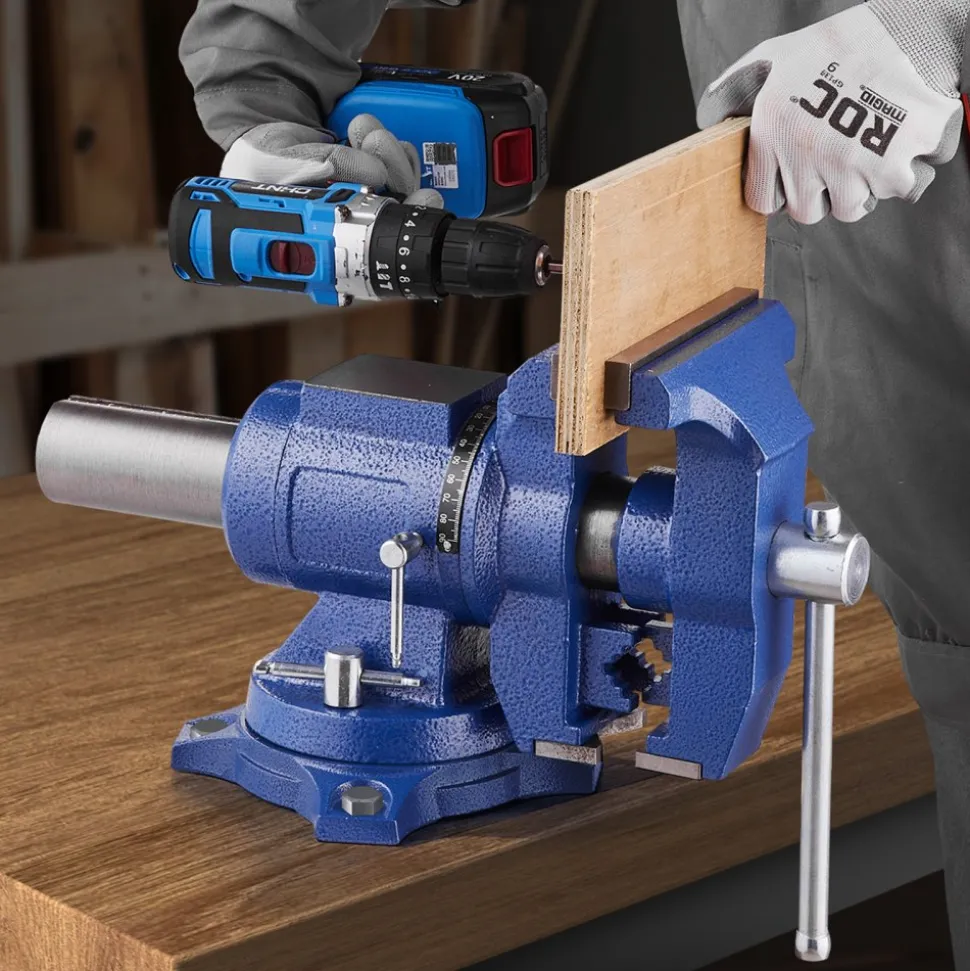 VEVOR Heavy Duty Bench Vise, 6-1/2" Jaw Width, 5" Max Jaw Opening Multi-Purpose Ductile Iron Bench Vise with Anvil, 360° Swivel Base Head, 3" Throat, 5620 lbs Clamp Force, for Pipe Repairing Metalworking