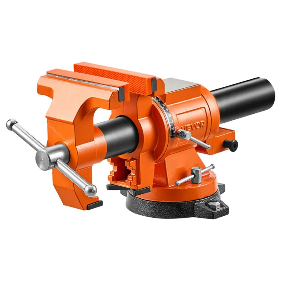 VEVOR Heavy Duty Bench Vise, 6" Jaw Width, Double Swivel Rotating Multi-Purpose Bench Vise, with 360° Locking Swivel Base and Head, 2.8" Throat Depth, 6" Max Jaw Opening, for Drilling, Pipe Cutting