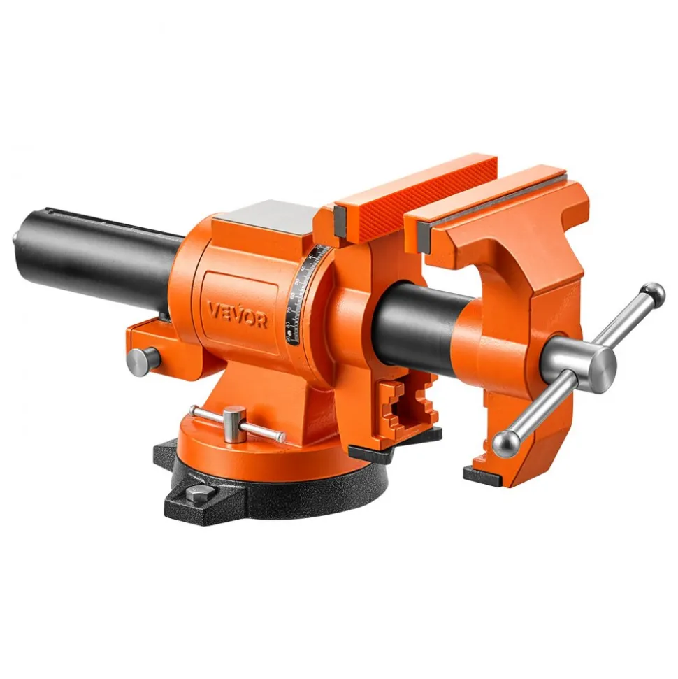 VEVOR Heavy Duty Bench Vise, 6" Jaw Width, Double Swivel Rotating Multi-Purpose Bench Vise, with 360° Locking Swivel Base and Head, 2.8" Throat Depth, 6" Max Jaw Opening, for Drilling, Pipe Cutting