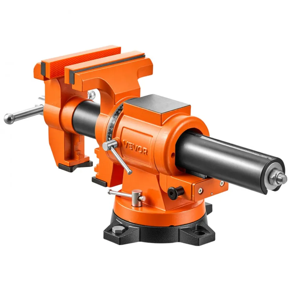 VEVOR Heavy Duty Bench Vise, 6" Jaw Width, Double Swivel Rotating Multi-Purpose Bench Vise, with 360° Locking Swivel Base and Head, 2.8" Throat Depth, 6" Max Jaw Opening, for Drilling, Pipe Cutting