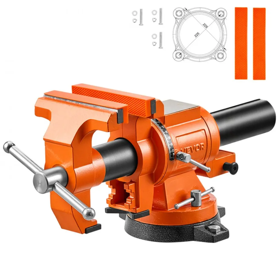 VEVOR Heavy Duty Bench Vise, 6" Jaw Width, Double Swivel Rotating Multi-Purpose Bench Vise, with 360° Locking Swivel Base and Head, 2.8" Throat Depth, 6" Max Jaw Opening, for Drilling, Pipe Cutting