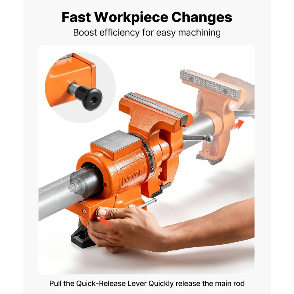 VEVOR Heavy Duty Bench Vise, 6" Jaw Width, Double Swivel Rotating Multi-Purpose Bench Vise, with 360° Locking Swivel Base and Head, 2.8" Throat Depth, 6" Max Jaw Opening, for Drilling, Pipe Cutting