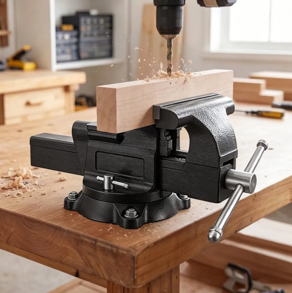 VEVOR Heavy Duty Bench Vise, 10" Jaw Width, Multi-Purpose Ductile Iron Bench Vise with Anvil and 360-Degree Locking Swivel Base, 4.3" Throat Depth, 10" Max Jaw Opening, for Drilling, Pipe Cutting