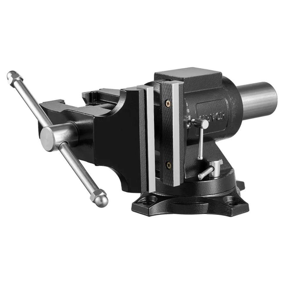 VEVOR Heavy Duty Bench Vise, 5.5" Jaw Width, Double Swivel Rotating Multi-Purpose Bench Vise, with 360° Locking Swivel Base and Head, 2.76" Throat Depth, 5" Max Jaw Opening, for Drilling Pipe Cutting
