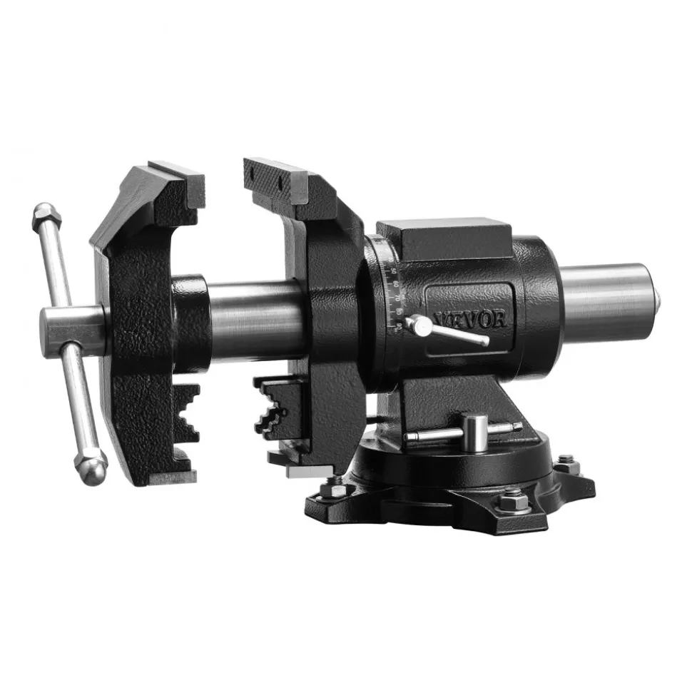 VEVOR Heavy Duty Bench Vise, 5.5" Jaw Width, Double Swivel Rotating Multi-Purpose Bench Vise, with 360° Locking Swivel Base and Head, 2.76" Throat Depth, 5" Max Jaw Opening, for Drilling Pipe Cutting