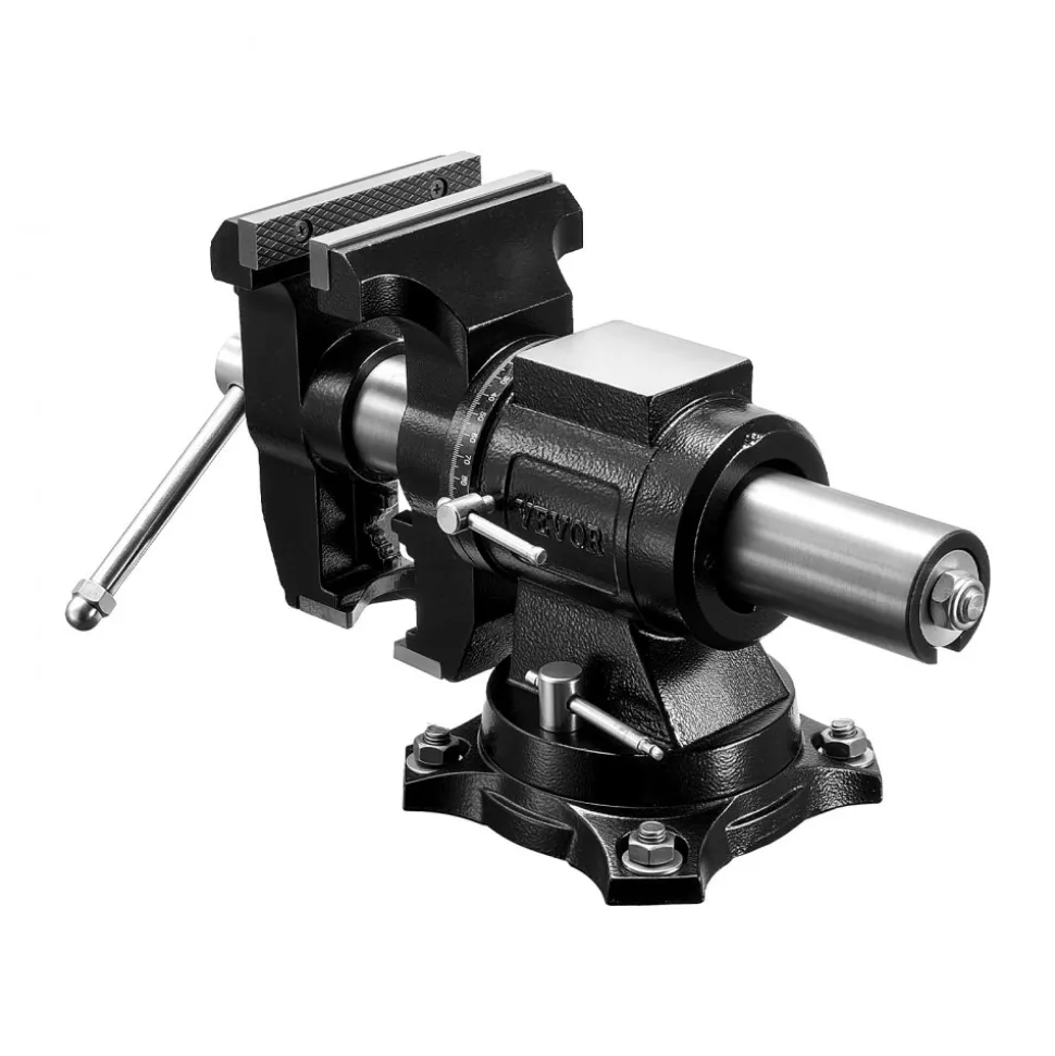 VEVOR Heavy Duty Bench Vise, 5.5" Jaw Width, Double Swivel Rotating Multi-Purpose Bench Vise, with 360° Locking Swivel Base and Head, 2.76" Throat Depth, 5" Max Jaw Opening, for Drilling Pipe Cutting
