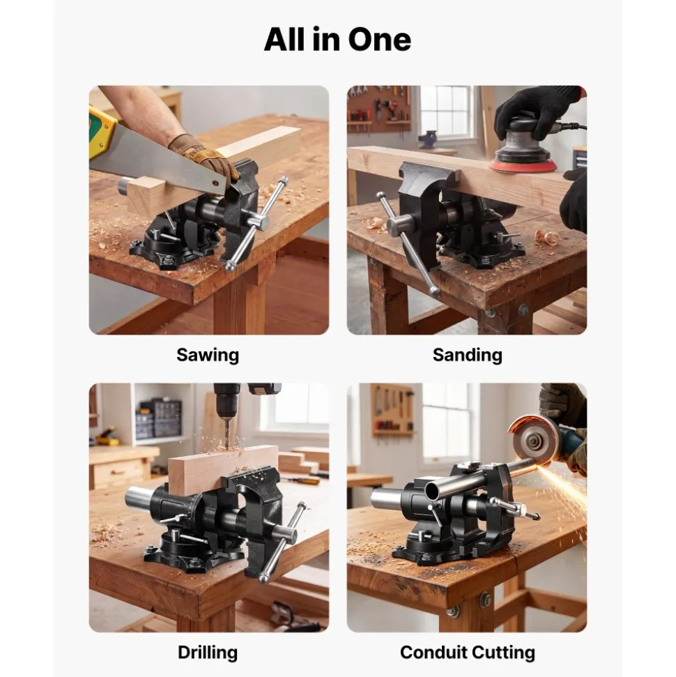 VEVOR Heavy Duty Bench Vise, 5.5" Jaw Width, Double Swivel Rotating Multi-Purpose Bench Vise, with 360° Locking Swivel Base and Head, 2.76" Throat Depth, 5" Max Jaw Opening, for Drilling Pipe Cutting