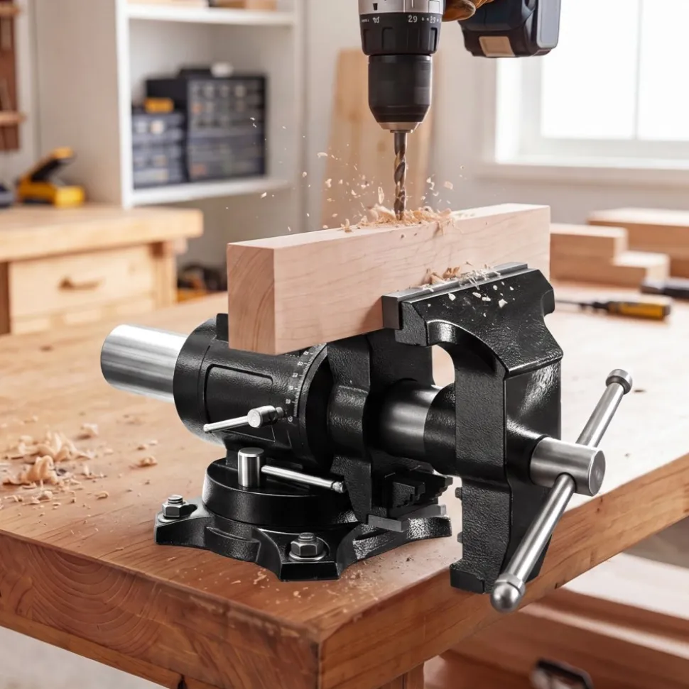 VEVOR Heavy Duty Bench Vise, 5.5" Jaw Width, Double Swivel Rotating Multi-Purpose Bench Vise, with 360° Locking Swivel Base and Head, 2.76" Throat Depth, 5" Max Jaw Opening, for Drilling Pipe Cutting