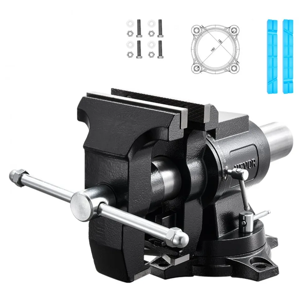 VEVOR Heavy Duty Bench Vise, 5.5" Jaw Width, Double Swivel Rotating Multi-Purpose Bench Vise, with 360° Locking Swivel Base and Head, 2.76" Throat Depth, 5" Max Jaw Opening, for Drilling Pipe Cutting