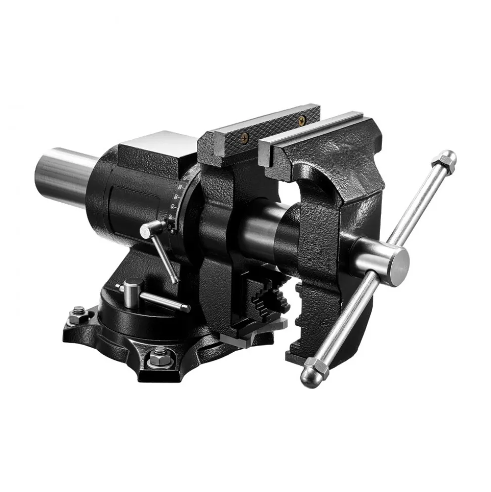 VEVOR Heavy Duty Bench Vise, 5.5" Jaw Width, Double Swivel Rotating Multi-Purpose Bench Vise, with 360° Locking Swivel Base and Head, 2.76" Throat Depth, 5" Max Jaw Opening, for Drilling Pipe Cutting