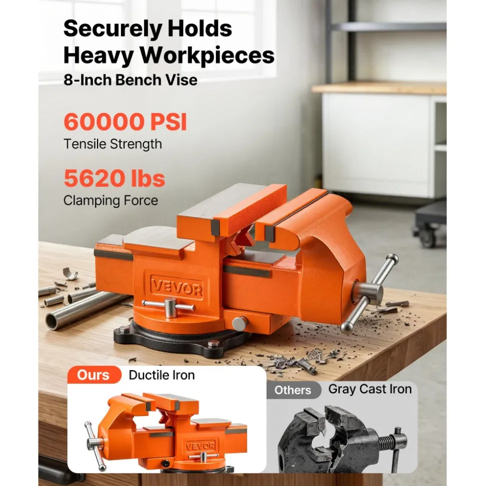 VEVOR Heavy Duty Bench Vise, 4" Jaw Width, Multi-Purpose Ductile Iron Bench Vise with Anvil and 360-Degree Locking Swivel Base, 2.24" Throat Depth, 4.7" Max Jaw Opening, for Drilling, Pipe Cutting