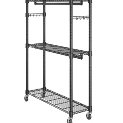 VEVOR Heavy Duty Clothes Rack, Rolling Clothing Garment Rack with 3 Storage Tiers, 2 Rods and 2 Pairs Side Hooks, Adjustable Height Clothing Rack Closet for Hanging Clothes, 400 Lbs Load Capacity