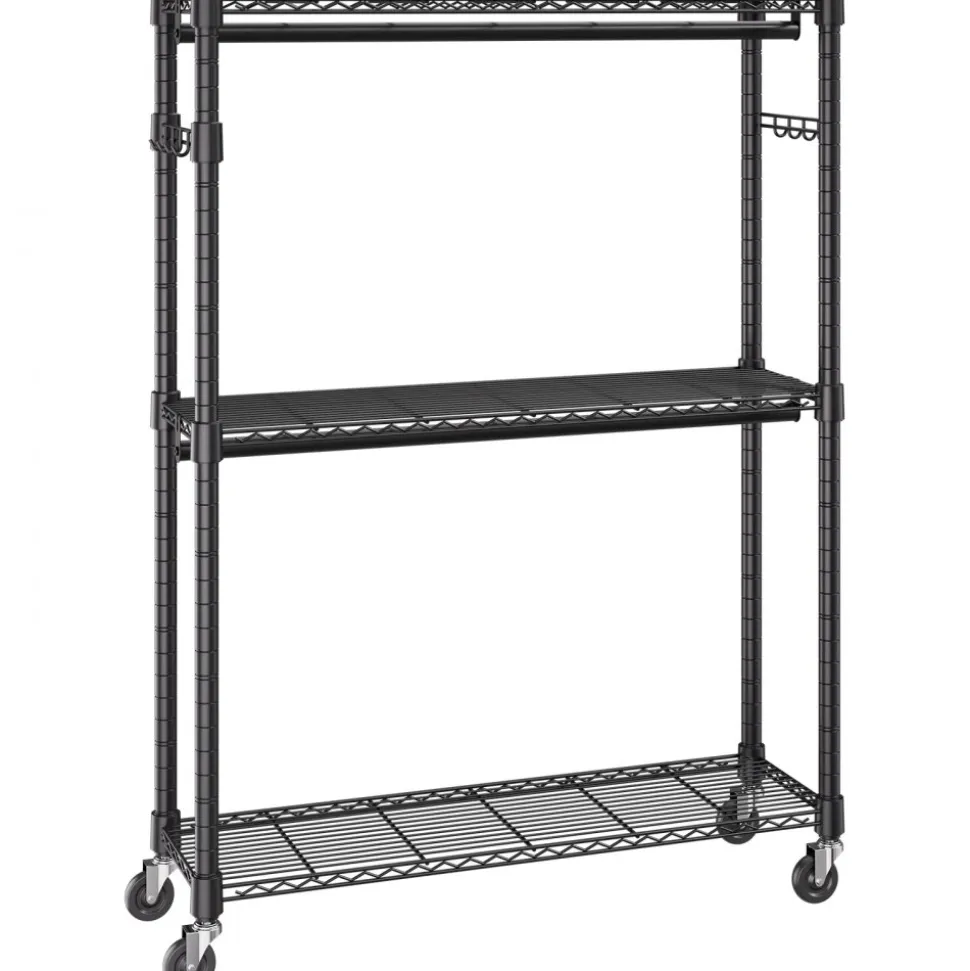 VEVOR Heavy Duty Clothes Rack, Rolling Clothing Garment Rack with 3 Storage Tiers, 2 Rods and 2 Pairs Side Hooks, Adjustable Height Clothing Rack Closet for Hanging Clothes, 400 Lbs Load Capacity