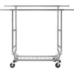 VEVOR Heavy Duty Clothes Rack, Double Hanging Rod Clothing Garment Rack for Hanging Clothes, Adjustable Height and Extendable Length Clothing Rack with Bottom Storage Area, 600 lbs Load Capacity