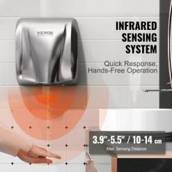 VEVOR Heavy Duty Commercial Hand Dryer, 1300W Automatic High Speed Stainless Steel Warm Wind Hand Blower, 120V Plug In/Hardwired Two Power Options, Compliant for Industry Business Restrooms