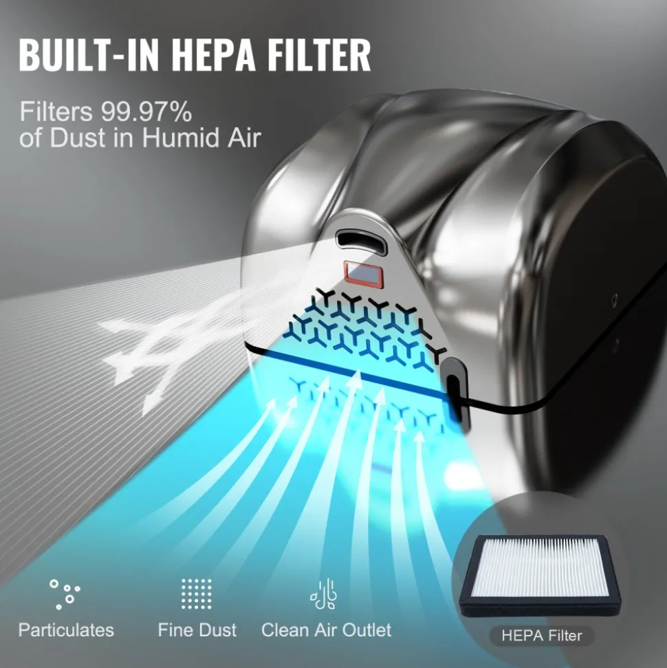 VEVOR Heavy Duty Commercial Hand Dryer, 1300W Automatic High Speed Stainless Steel Warm Wind Hand Blower, 120V Plug In/Hardwired Two Power Options, Compliant for Industry Business Restrooms