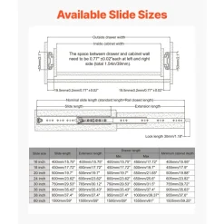 VEVOR Heavy Duty Drawer Slides 20inch, 1 Pair Locking Drawer Slides 250lbs Load Capacity, Side Mount Ball Bearing, 3-Fold Full Extension