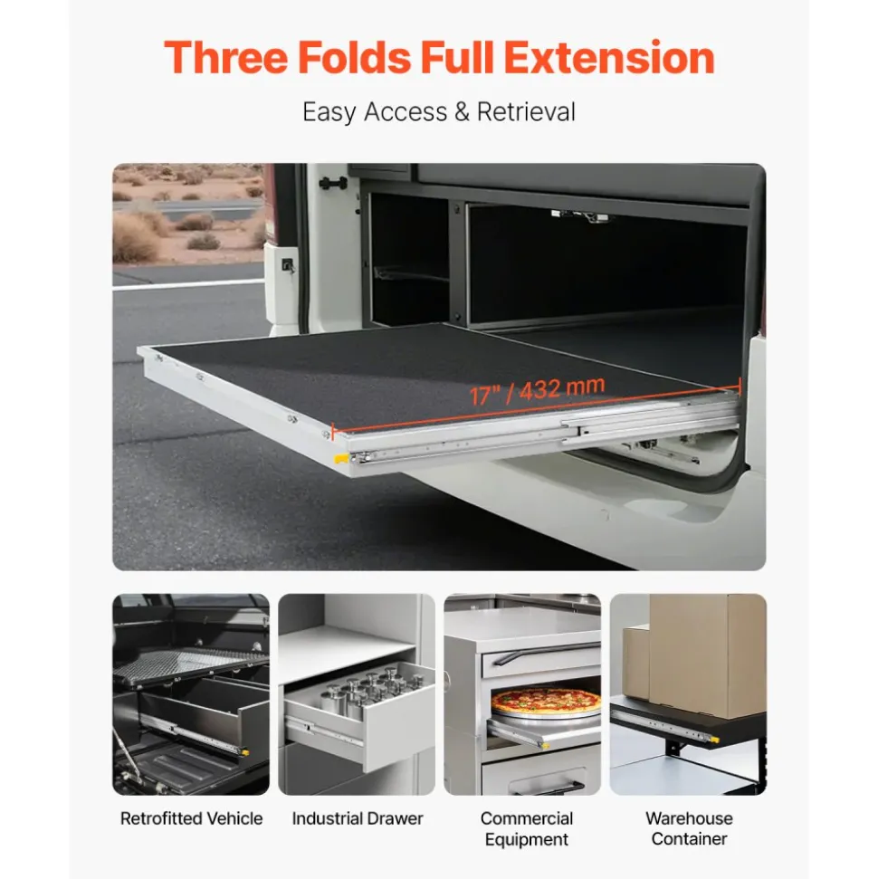 VEVOR Heavy Duty Drawer Slides 16inch, 1 Pair Locking Drawer Slides 250lbs Load Capacity, Side Mount Ball Bearing, 3-Fold Full Extension