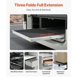 VEVOR Heavy Duty Drawer Slides 30inch, 1 Pair Locking Drawer Slides 250lbs Load Capacity, Side Mount Ball Bearing, 3-Fold Full Extension
