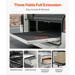 VEVOR Heavy Duty Drawer Slides 60inch, 1 Pair Locking Drawer Slides 250lbs Load Capacity, Side Mount Ball Bearing, 3-Fold Full Extension