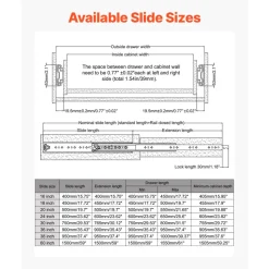 VEVOR Heavy Duty Drawer Slides 60inch, 1 Pair Locking Drawer Slides 250lbs Load Capacity, Side Mount Ball Bearing, 3-Fold Full Extension
