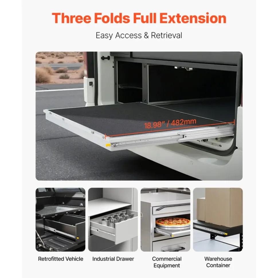 VEVOR Heavy Duty Drawer Slides 18inch, 1 Pair Locking Drawer Slides 250lbs Load Capacity, Side Mount Ball Bearing, 3-Fold Full Extension