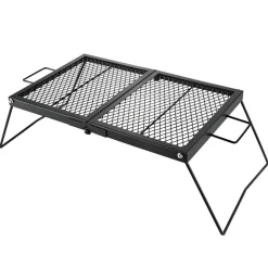 VEVOR Heavy Duty Folding Campfire Grill, 24" Portable Camping Grill Grate, Sturdy Steel Mesh, Compact Equipment Over Fire Pit, with Legs and Handle, Grilling Rack for Outdoor Open Flame Cooking, Black