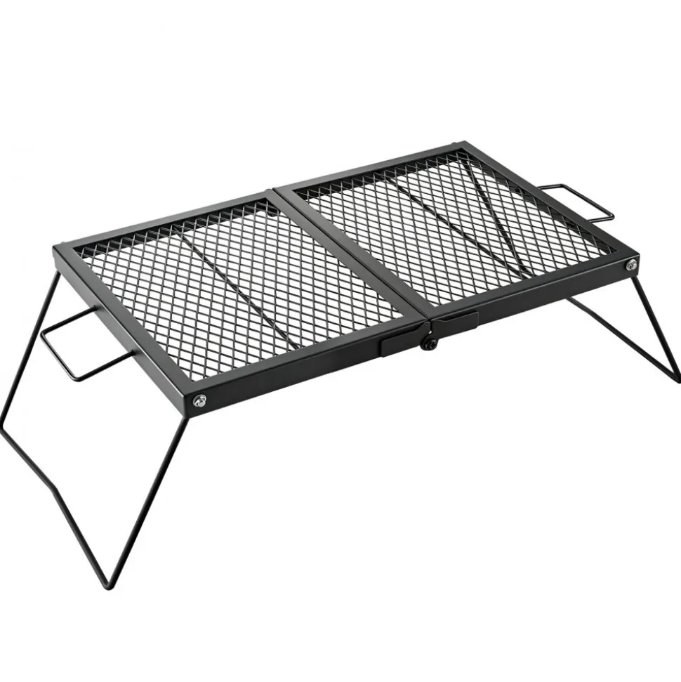 VEVOR Heavy Duty Folding Campfire Grill, 24" Portable Camping Grill Grate, Sturdy Steel Mesh, Compact Equipment Over Fire Pit, with Legs and Handle, Grilling Rack for Outdoor Open Flame Cooking, Black