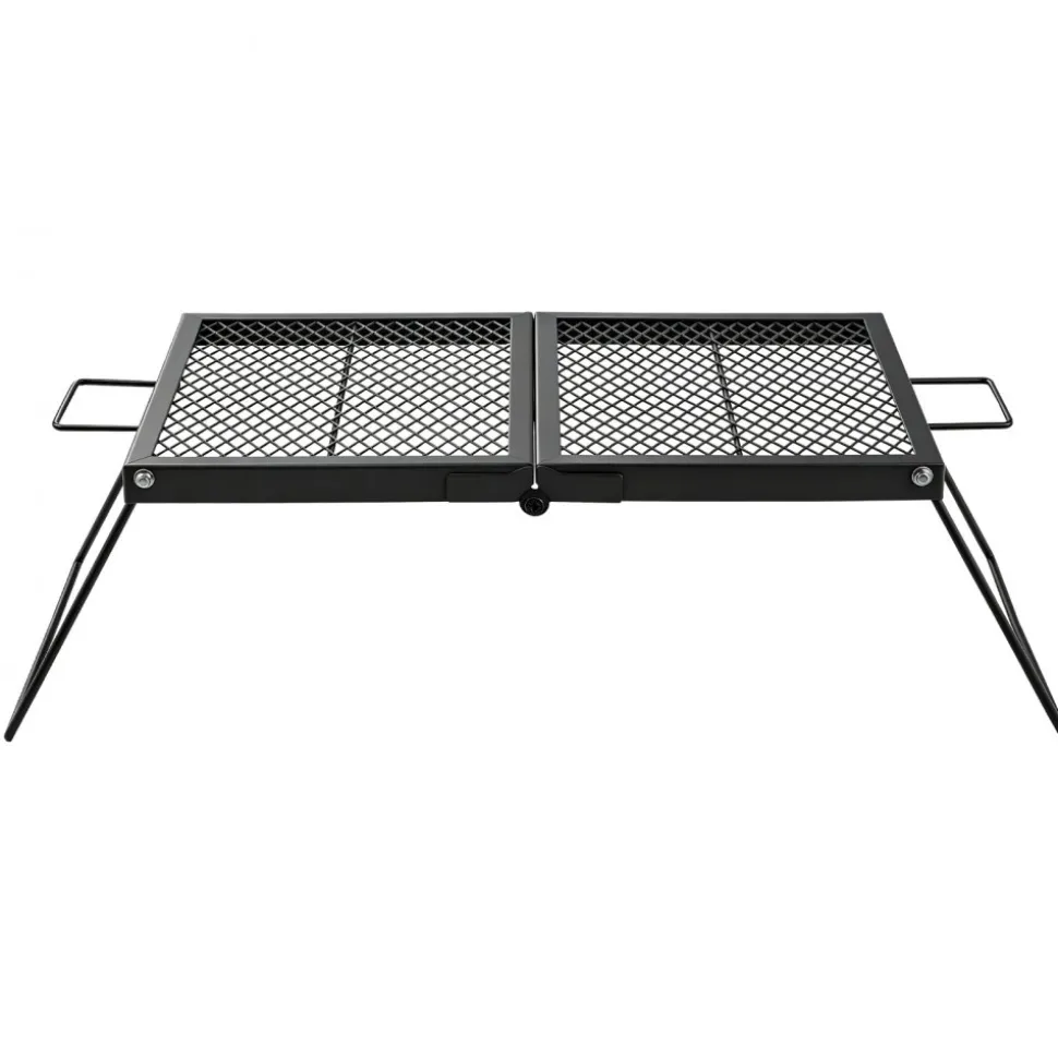 VEVOR Heavy Duty Folding Campfire Grill, 24" Portable Camping Grill Grate, Sturdy Steel Mesh, Compact Equipment Over Fire Pit, with Legs and Handle, Grilling Rack for Outdoor Open Flame Cooking, Black