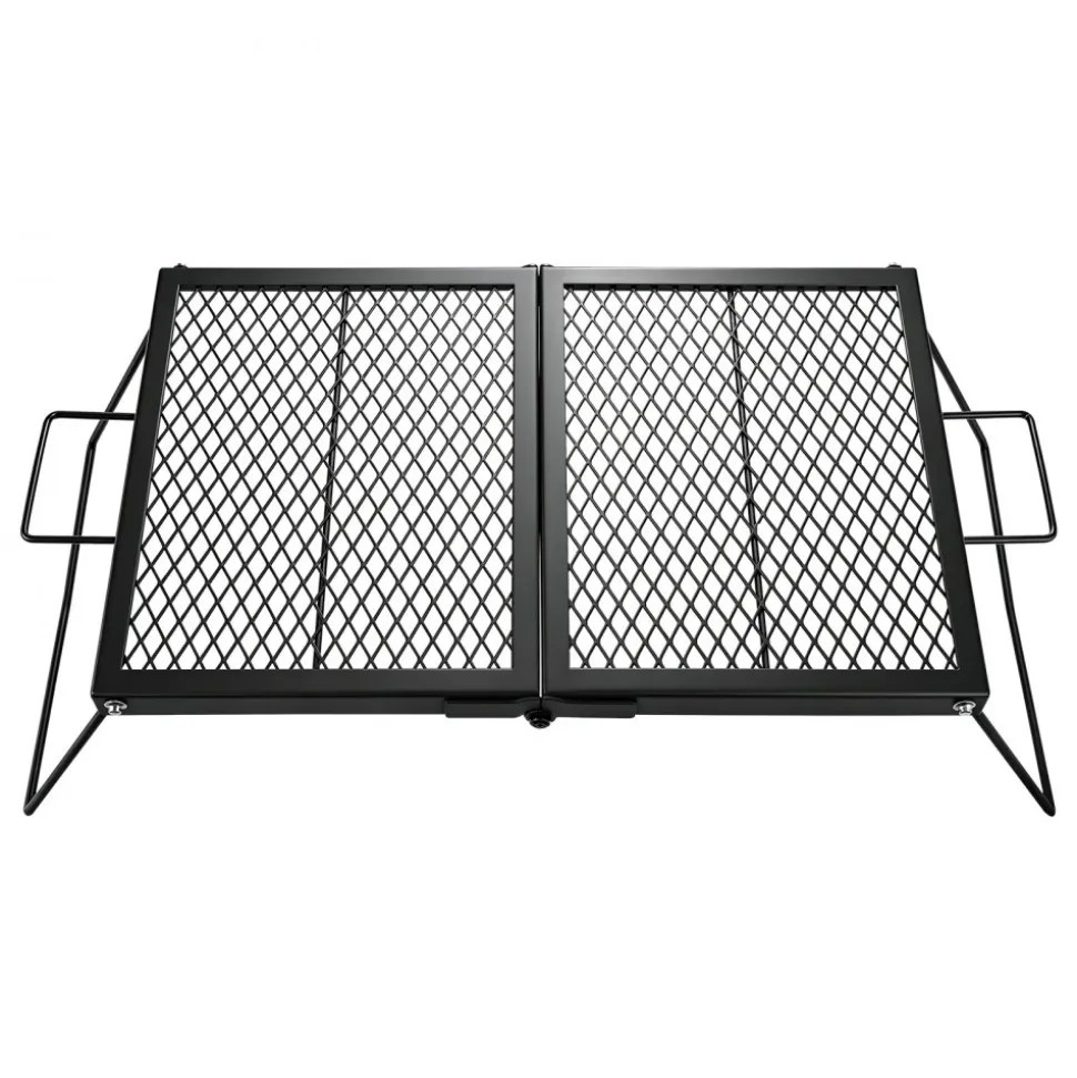 VEVOR Heavy Duty Folding Campfire Grill, 24" Portable Camping Grill Grate, Sturdy Steel Mesh, Compact Equipment Over Fire Pit, with Legs and Handle, Grilling Rack for Outdoor Open Flame Cooking, Black