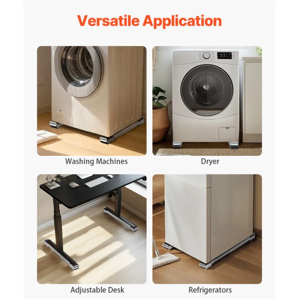 VEVOR Heavy Duty Furniture Appliances Rollers, 660 lbs Total Load, Extendable Appliance Rollers Mobile Washing Machine Base, Fridge Stand Dolly Movers for Refrigerators, Dryers, Dishwashers, White