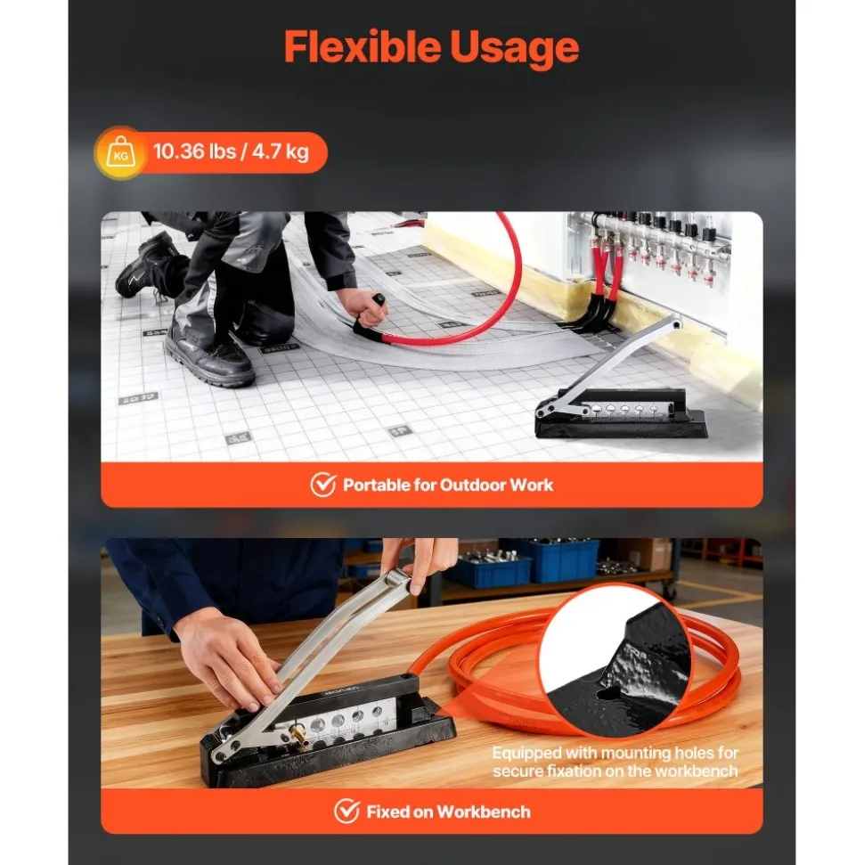 VEVOR Heavy Duty Hose Ferrule Crimping Tool, Standard Bench Hose Crimper with 5 Die Holes & 0.44"-0.63" Crimping Range for PVC Rubber Hoses, Air Hoses Crimping Repair Kit (Ferrules Not Included)