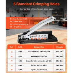 VEVOR Heavy Duty Hose Ferrule Crimping Tool, Standard Bench Hose Crimper with 5 Die Holes & 0.44