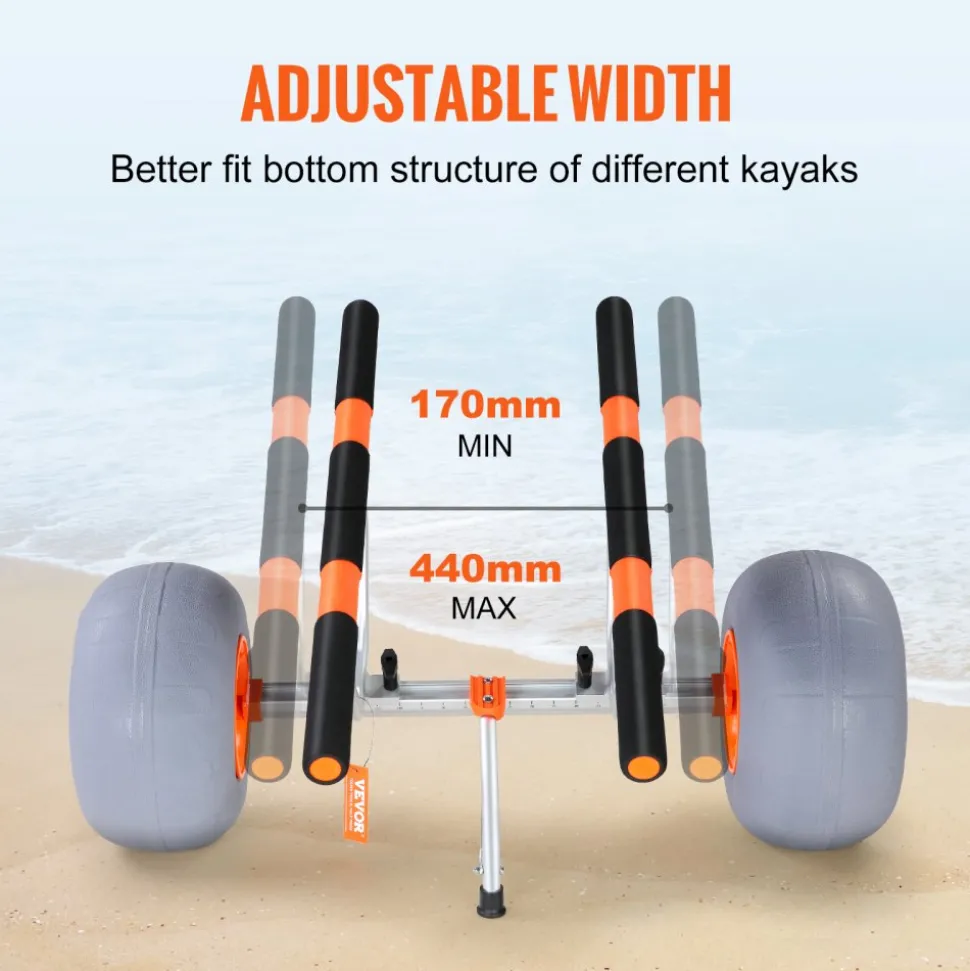 VEVOR Heavy Duty Kayak Cart, Foldable Canoe Trolley Cart with 12'' Tires, Adjustable Width 6.69"-17.32",350 Lb Weight Capacity Kayak Trolley for Kayaks Canoes Paddleboards Float Mats Jon Boats