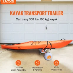 VEVOR Heavy Duty Kayak Cart, Foldable Canoe Trolley Cart with 12'' Tires, Adjustable Width 6.69