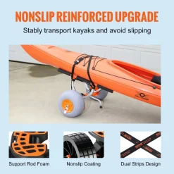 VEVOR Heavy Duty Kayak Cart, Foldable Canoe Trolley Cart with 12'' Tires, Adjustable Width 6.69