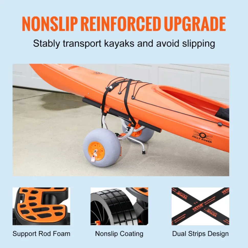 VEVOR Heavy Duty Kayak Cart, Foldable Canoe Trolley Cart with 12'' Tires, Adjustable Width 6.69"-17.32",350 Lb Weight Capacity Kayak Trolley for Kayaks Canoes Paddleboards Float Mats Jon Boats